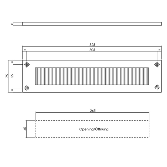 Afbeeldingen van TOCHTWERING RECHTHOEKIG 325X75MM CHROOM