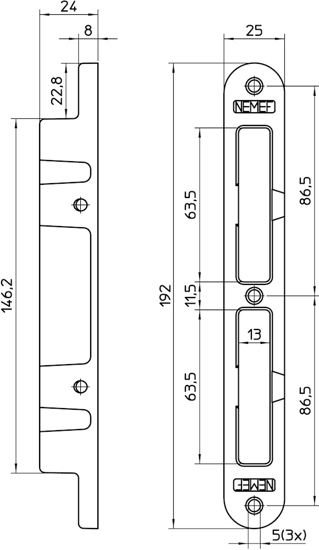Afbeeldingen van VEILIGHEIDSSLUITKOM, ZAMAC VERZINKT 25X192MM AFGEROND, STUKSVERPAKKING, DR 1+2+3+4.