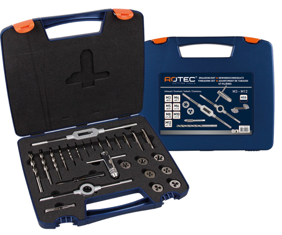 Afbeeldingen van HANDTAPPEN-, SNIJPLATEN- EN BORENSET, 26-DLG., M3-M12