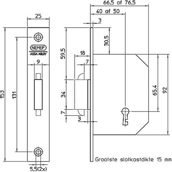 Afbeeldingen van 605-40 BULK PER 5 SCHUIFDEURSLOT, DM40MM, KLAVIERSLEUTEL, VOORPLAAT STAAL GELAKT 25X153MM RECHTHOEKIG, STALEN VLEUGEL/NACHTSCHOOT, 2 SLEUTELS, SLUITPLAAT P 605/12, BULKVERPAKKING, PER 5 ST
