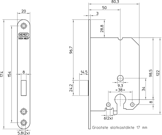 Afbeeldingen van 1258/2-50 KASTSLOT, DM50MM, PC, VOORPLAAT STAAL GELAKT 