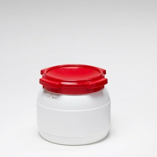 Afbeeldingen van WIJDMONDS VLOEISTOFVAT+SCHROEFDEKSEL, WIT/ROOD, 10 L