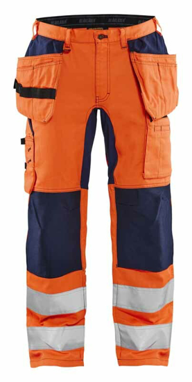 Afbeeldingen van HIGH VIS WERKBROEK MET STRETCH EN GEREEDSCHAPZAKKEN HIGH VIS ORANJE/MARINEBLAUW C54 155218115389C54