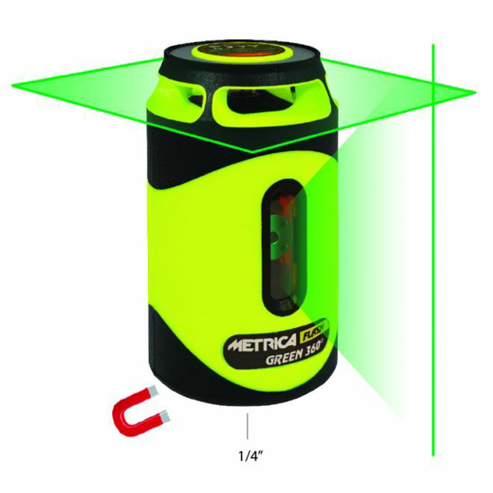 Afbeeldingen van METRICA FLASH 360° GREEN KRUISLIJNLASER "BLIKJE" MAGNETISCHE BODEM EN USB OPLAADBAAR BEREIK TOT 40 MTR, ICM ONTVANGER 60MTR